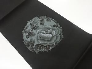 塩瀬手描き牡丹に花輪模様刺繍開き名古屋帯（額縁仕立て）